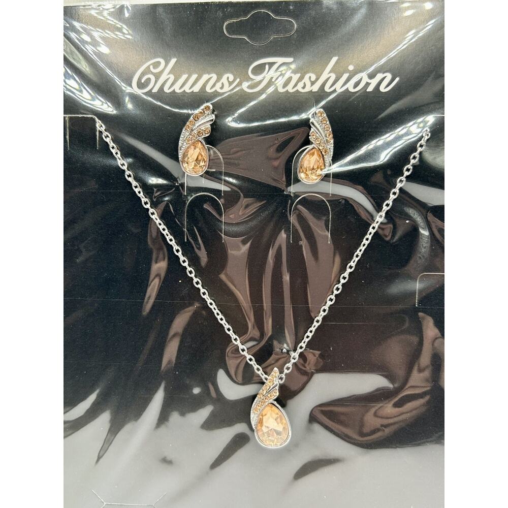 ~*Brand New*~ Chuns Fashion Women's Earrings Necklace Gift Set Bridal Prom Peach